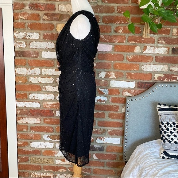 TADASHI SHOJI Black Mesh Sequin One Shoulder Dress size large Holiday New Years - Picture 4 of 10